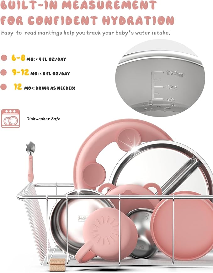 2-IN-1 Open Baby Cups, Stainless Steel Tiny Cup + Silicone Training Cup for Toddlers Kids Babys, No Plastic Taste | No Soap Smell | Shock-proof BLW Feeding Essentials, 2-Pack, Blush/Beige