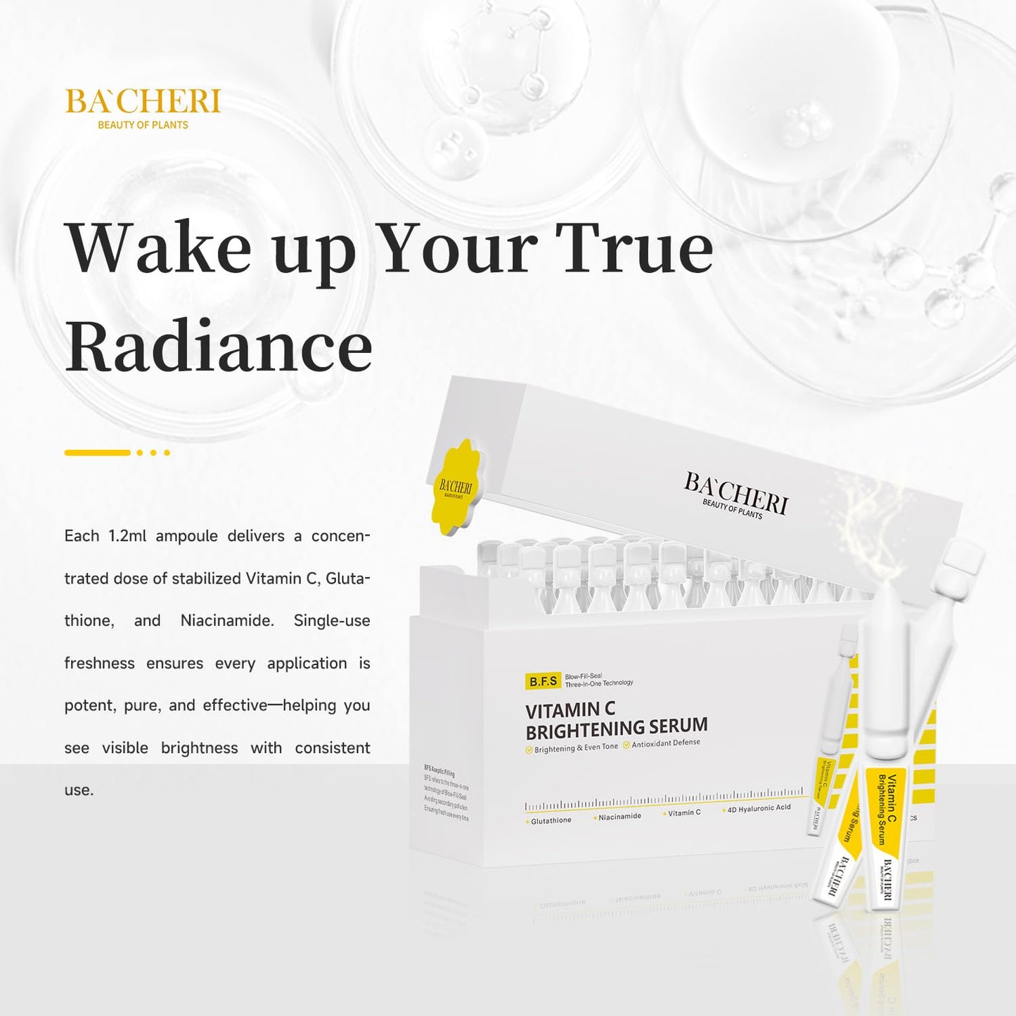 Vitamin C Brightening Serum for Face, Antioxidant Hydrating Ampoules with Glutathione, Niacinamide & Hyaluronic Acid, Daily Skincare for Uneven Tone, Dark Spots & Sensitive Dry Skin, 1.2ml x 30