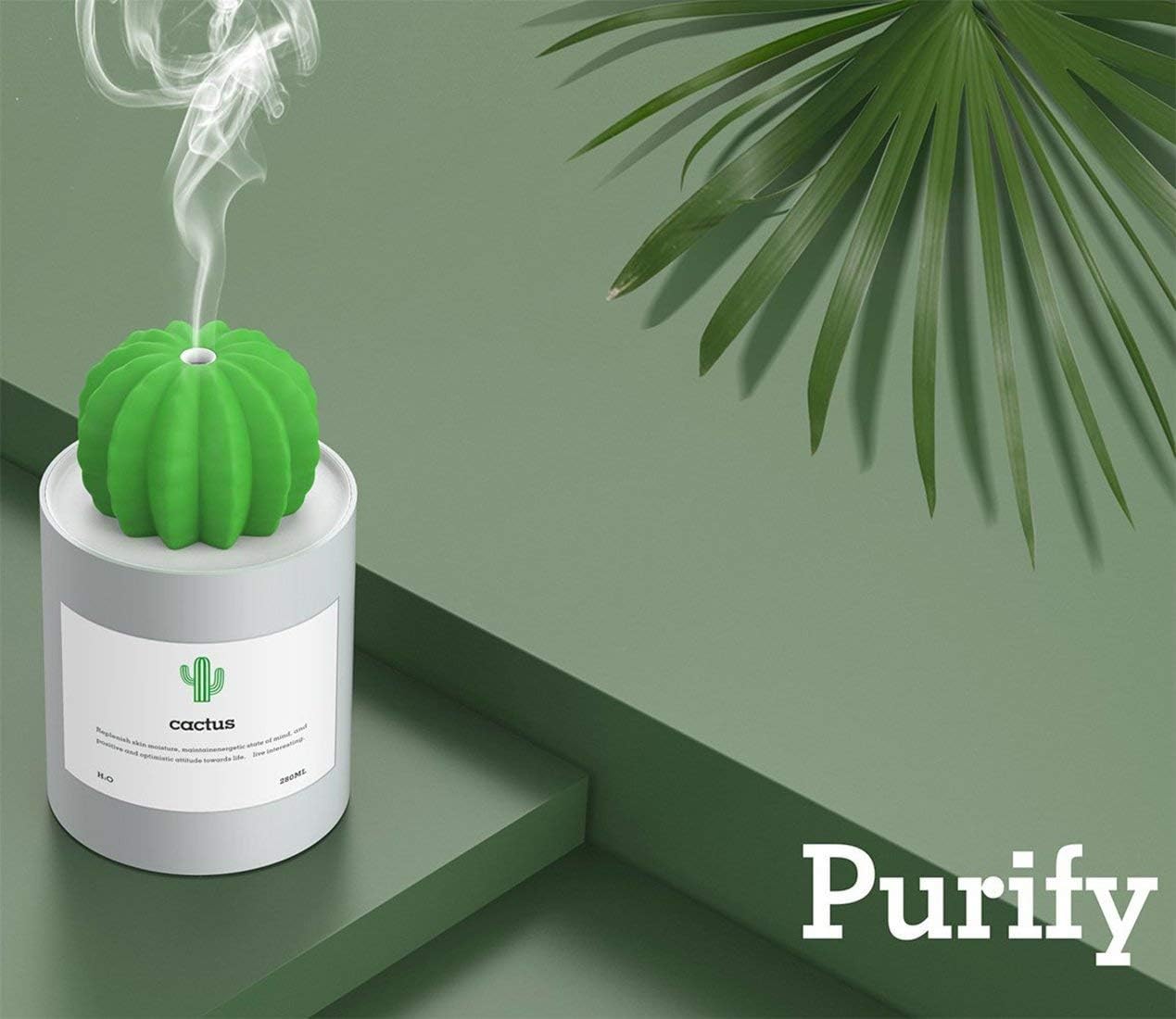 UODBUYO Mini Humidifier, 280ml USB Cool Mist Portable Cactus Air humidifier, Ultra-Quiet Operation for Bedroom Home Office Desk Yoga Car Travel(Grey)