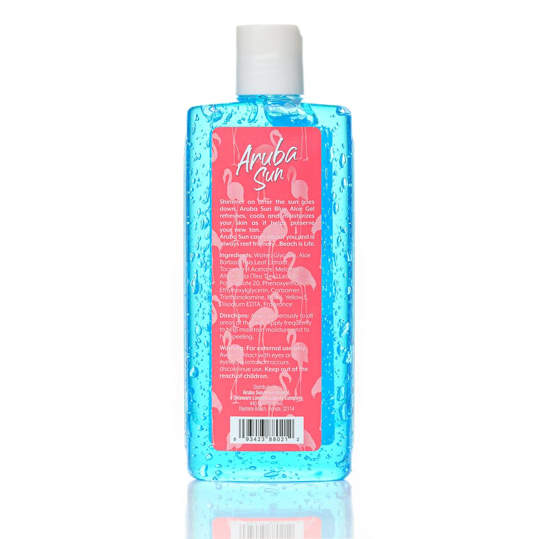 ARUBA SUN After Sun Cooling Aloe Vera Blue Gel, 8 oz, Infused with Vitamin E & Tea Tree Oil to Soothe, Calm & Hydrate your Sunburn