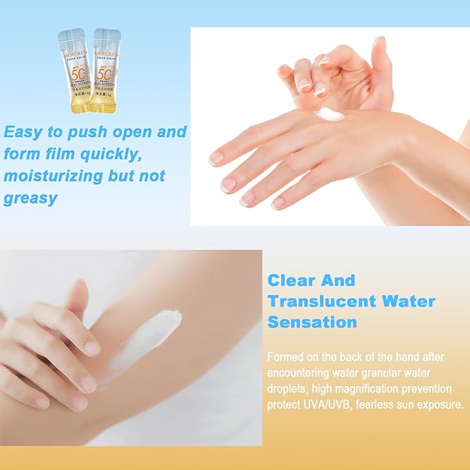 60PCS Mini Sunscreen SPF50+ PA+++ - Travel Size Sunscreen Bulk for Face & Body, Lightweight & Non-Greasy, Water-Resistant, Perfect for Summer Party & Thank You Gifts