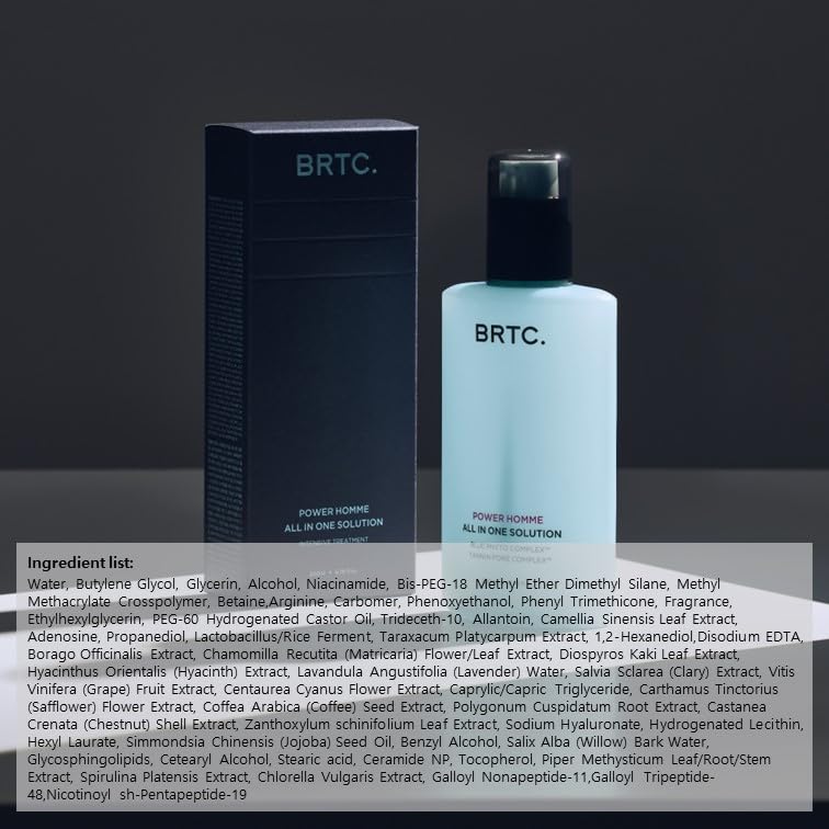 BRTC Power Homme All in One Solution | Men's Face Moisturizer | 3-in-1 (Toner+Lotion+Essence) | Sebum Control, Korean Skincare (200ml, 6.76 fl.oz)