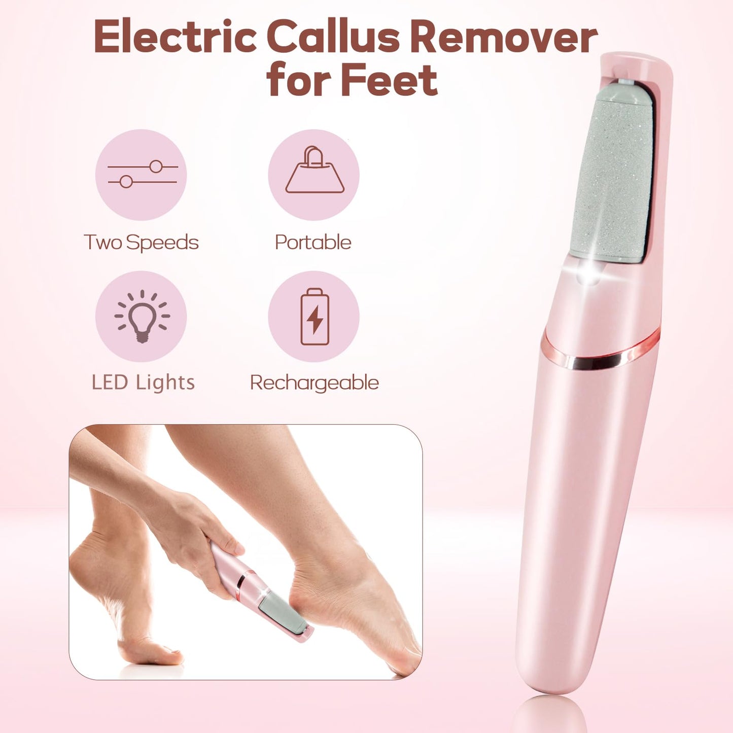 Callus Remover for Feet, ZABOUL Electric Foot Callus Remover Rechargeable Pedicure Tools Smooth Pedicure Wand Electronic Foot File, Feet Care for Removes Dry Hard & Dead Skin Ideal Gift
