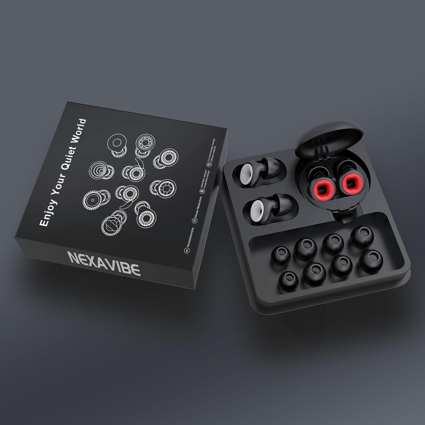 2 Pairs Nexavibe Noise Reduction Earplugs 33db for Sleeping,Concerts,Motorcycle,Focus Work & Travel - Reusable Silicone Ear Plugs for Adults with Portable Case – Includes 3 Sizes for All Ears