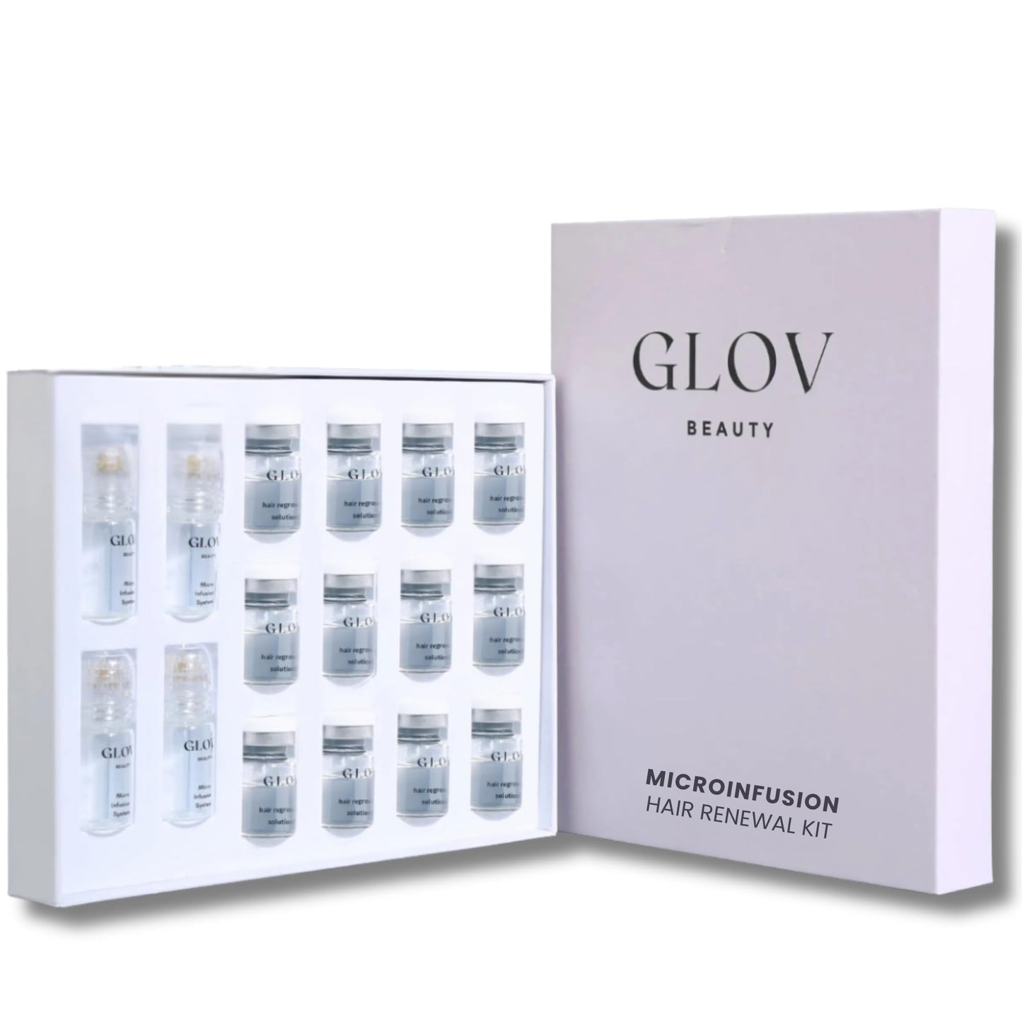 Glov Beauty Micro Infusion Hair Renewal Kit - with Hyaluronic Acid, Peptide & Botanical Serum Ampoules - Helps Promote Fuller, Hydrated Strands - 0.25mm Stamp for Scalp Care