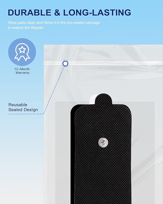 24 Pcs Electrodes Pads for Tens Unit, Reusable Long-Lasting Self-Adhesive Non-Irritating Tens Replacement Patches with Standard 3.5mm Snap-on Connector, Compatible with Belifu, Brilnurse TENS, Black