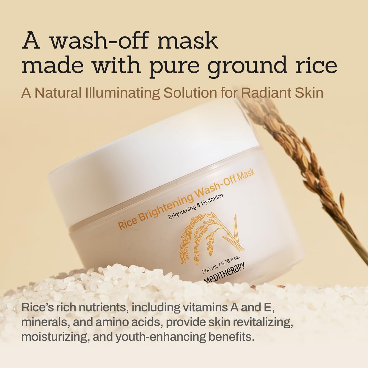 Rice Wash-Off Mask - Korean Glass Skin Face Mask Skincare - Hydrating Rice Clay Mask for Face - Natural Exfoliants Gently Improve Skin Texture, Even Skin Tone, and Restore Radiant Glow, 6.76 fl.oz