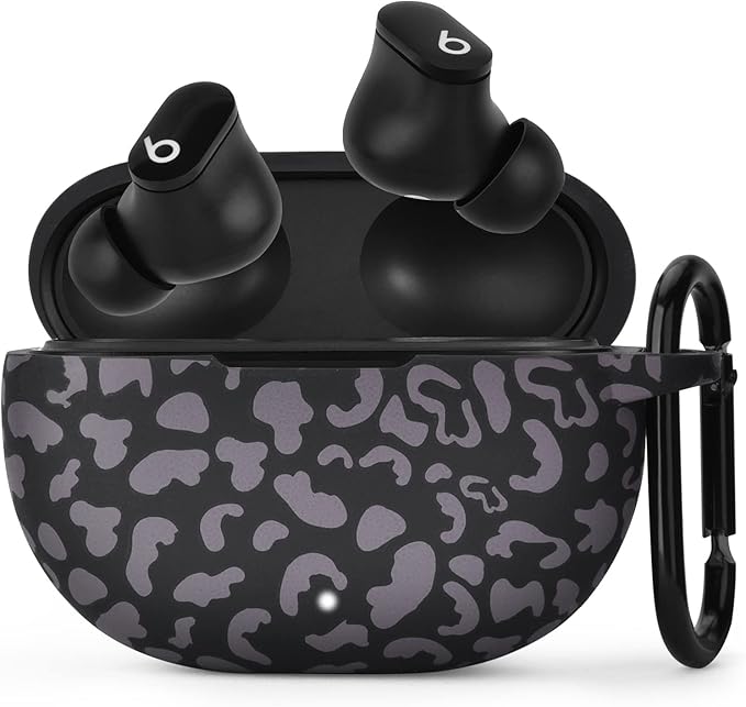 AIRSPO Silicone Case Compatible with Beats Studio Buds Case 2021 Soft Protective Cover for Beats Wireless Earbuds with Keychain (Black Leopard)