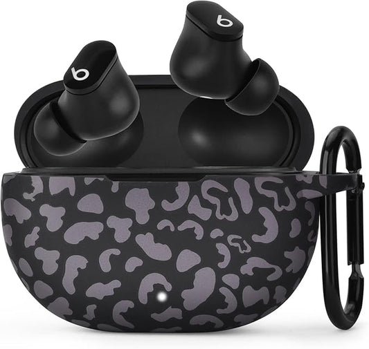 AIRSPO Silicone Case Compatible with Beats Studio Buds Case 2021 Soft Protective Cover for Beats Wireless Earbuds with Keychain (Black Leopard)