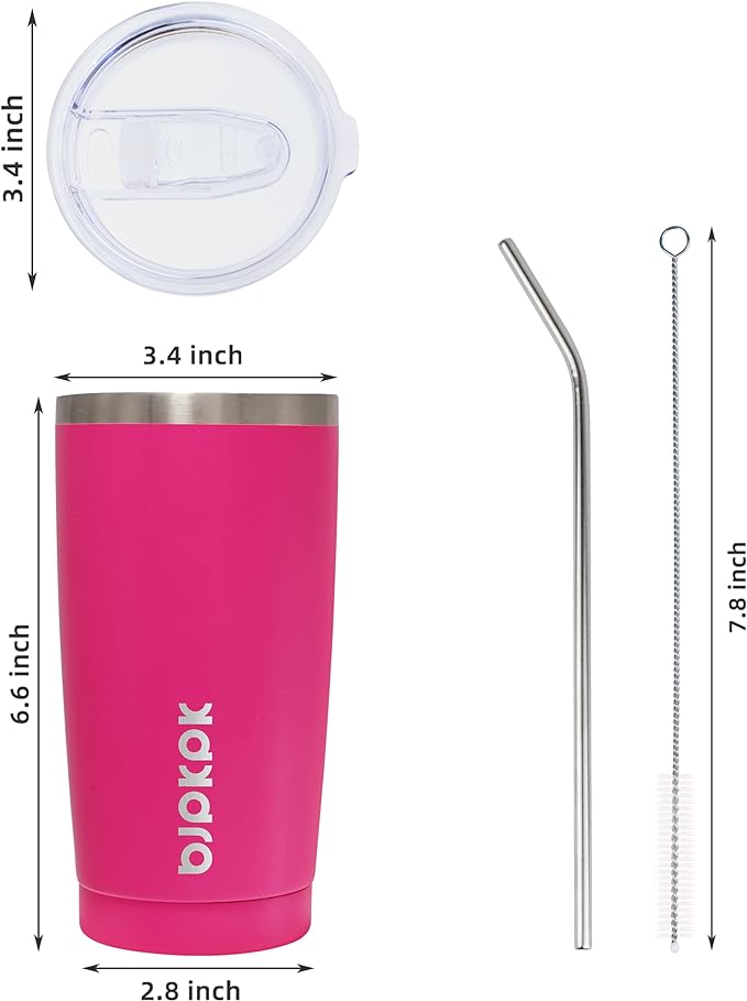 BJPKPK 20oz Stainless Steel Tumbler with Lid, Double Wall Vacuum Coffee Cup, Travel Mug for Ice Drink and Hot Beverage, Insulation Travel Tumbler Cup with Straws,Pink