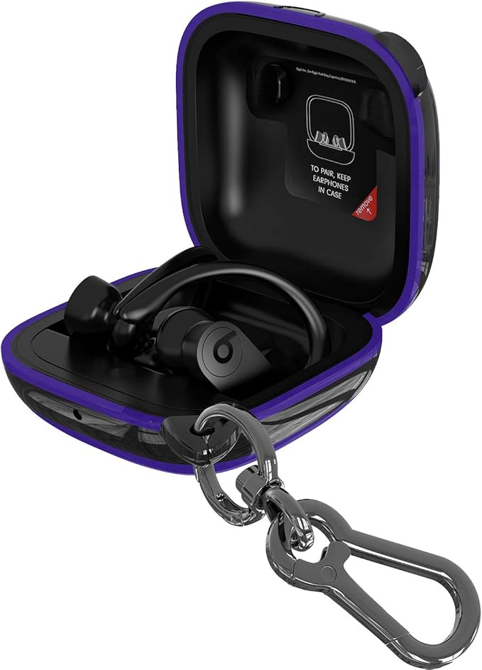 Compatible Powerbeats Pro Case Cover, Full Protective Shockproof Anti-Slip Silicone Case for Beats Powerbeats Pro (Black Edge+Dark Purple)