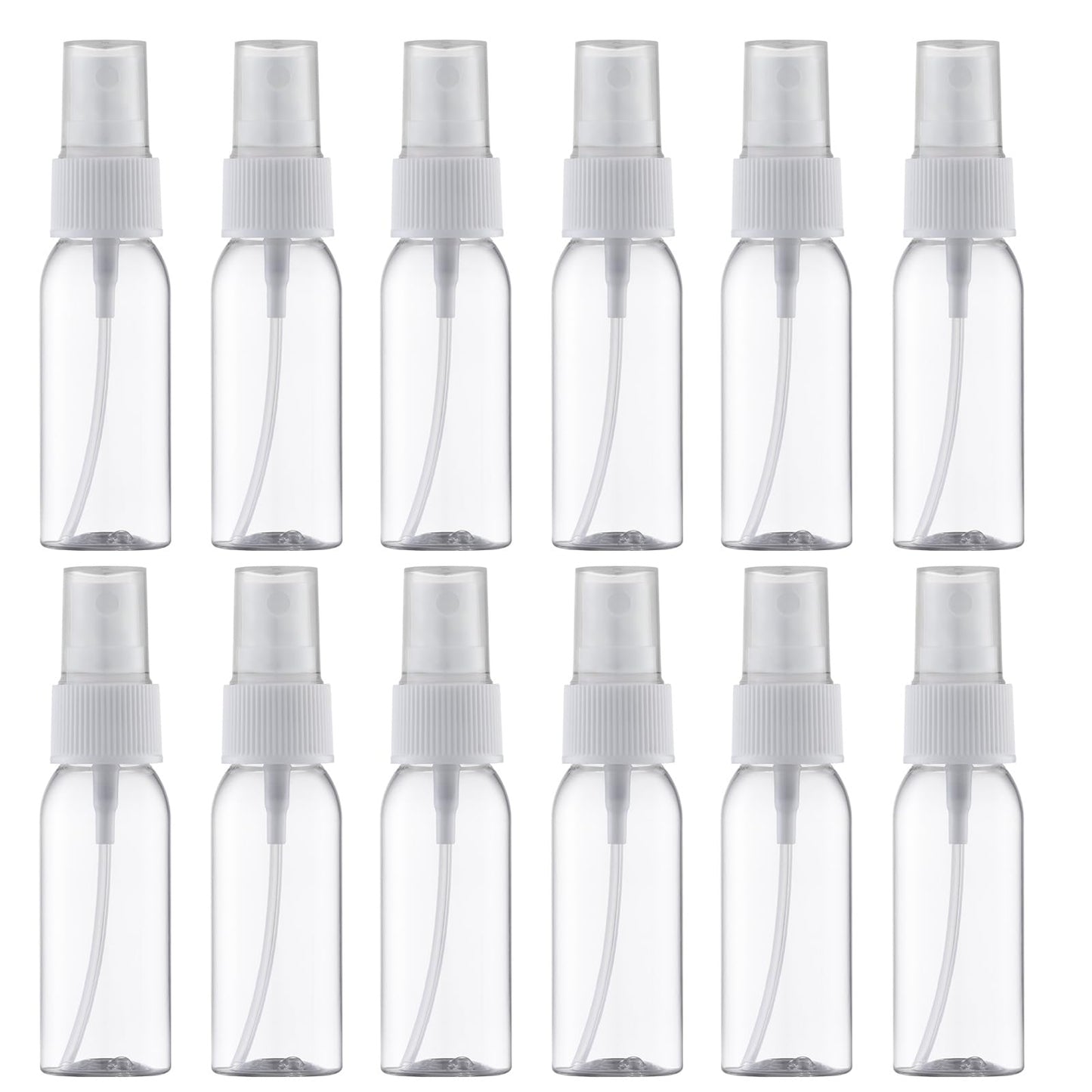 LISAPACK Plastic 1oz Spray Bottles Empty Small Mini Fine Mist Travel Size Atomizer, Tiny Sprayer for Little Perfume, Water, Cologne, Alcohol, Samples (12pcs, clear, 30ml)