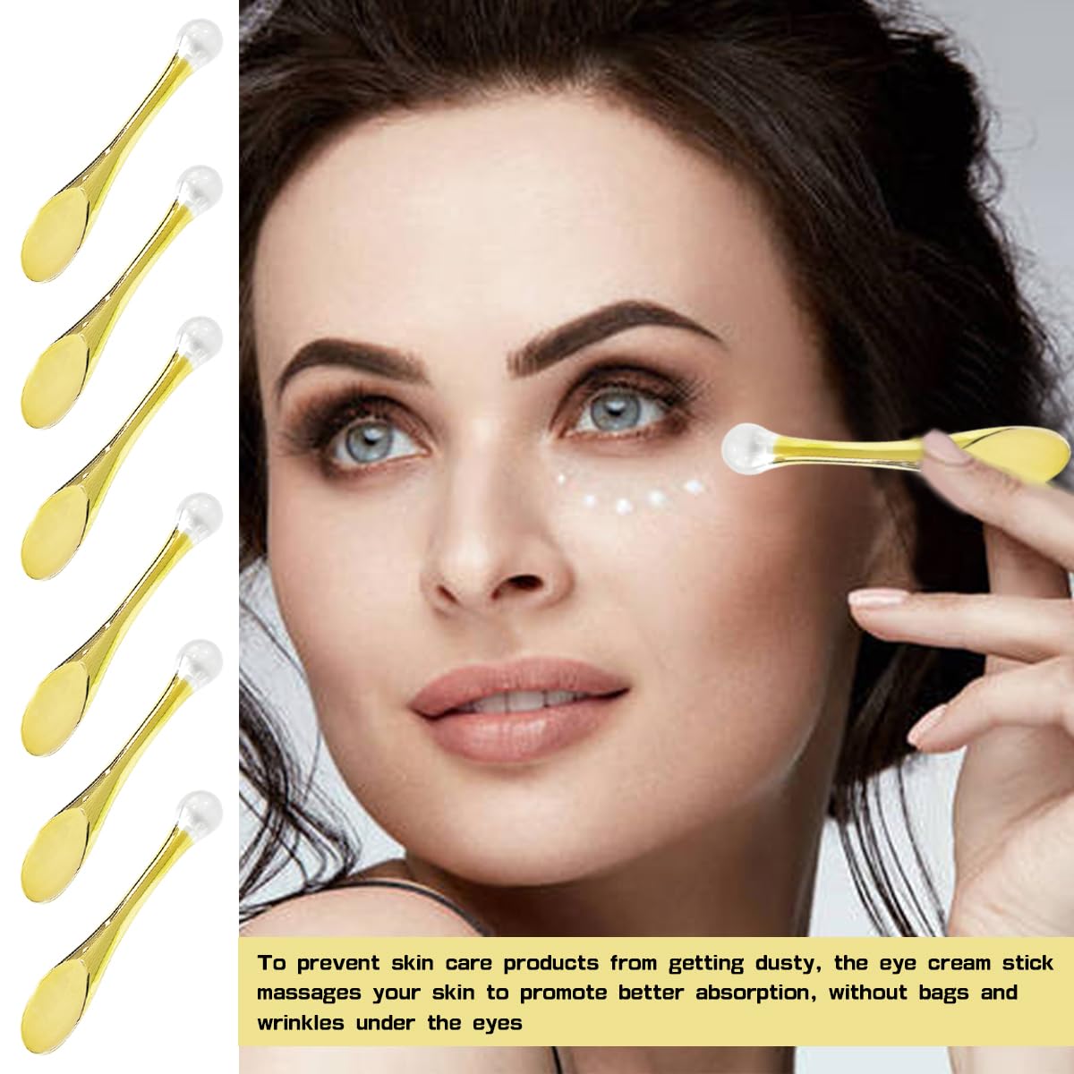 UPIQNG 6Pcs Mini Eye Roller Plastic Eye Cream Massager Sticks Makeup Spatula Scoop Dark Circle Remover Beauty Cosmetic Tool for Skin Care,Golden