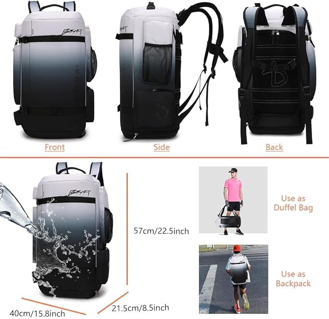 BE SMART 40L Extra Large Gym Backpack for Men, Big Gym Bag with Shoes Compartment, Waterproof Heavy Duty Duffel Bags, Men's Workout Backpacks for Outdoor Sport,Hiking,Camping,Travel