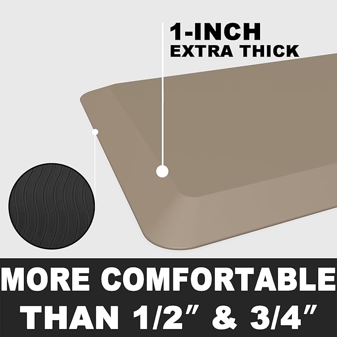 Anti Fatigue Floor Mat,Kitchen Mat, Standing Desk Mat – Comfort at Home, Office, Garage - Polyurethane(PU) Foam (Beige, 40" L x 17" W x 1" Th)