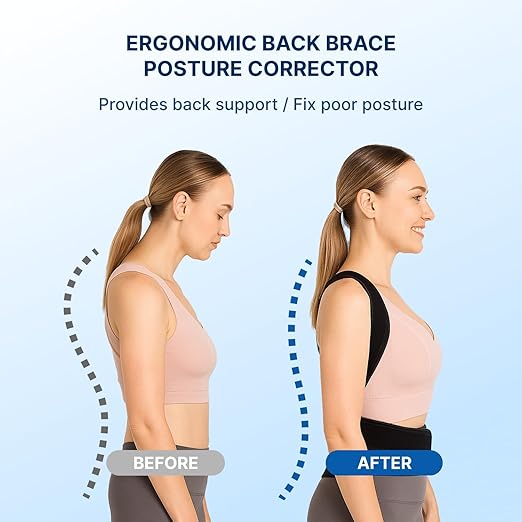 Adjustable Posture Corrector & Back Brace for Women and Men – Full Back and Shoulder Support with Breathable Mesh – Spine Alignment & Neck Pain Relief – Invisible Under Clothes (Black, Medium)