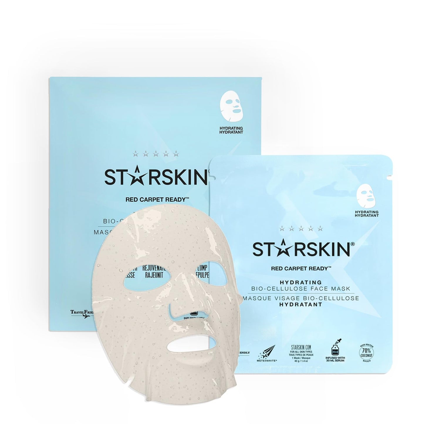 STARSKIN Red Carpet Ready Bio-Cellulose Face Mask – 4 Pack (40 g Each), Instant Hydration & Glass-Skin Glow, Coconut-Fermented Fiber, K-Beauty