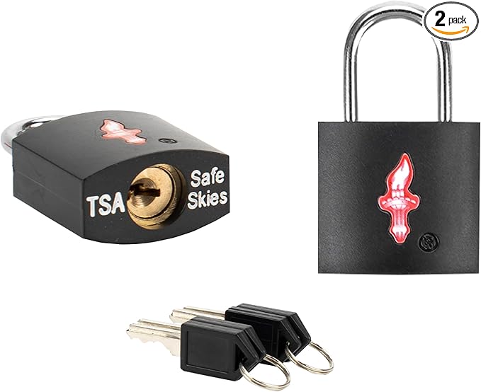 2 Pack TSA Approved Luggage Locks with Key - Neon Square Black for Suitcase Backpack Carry-On & Laptop Bag Travel Security