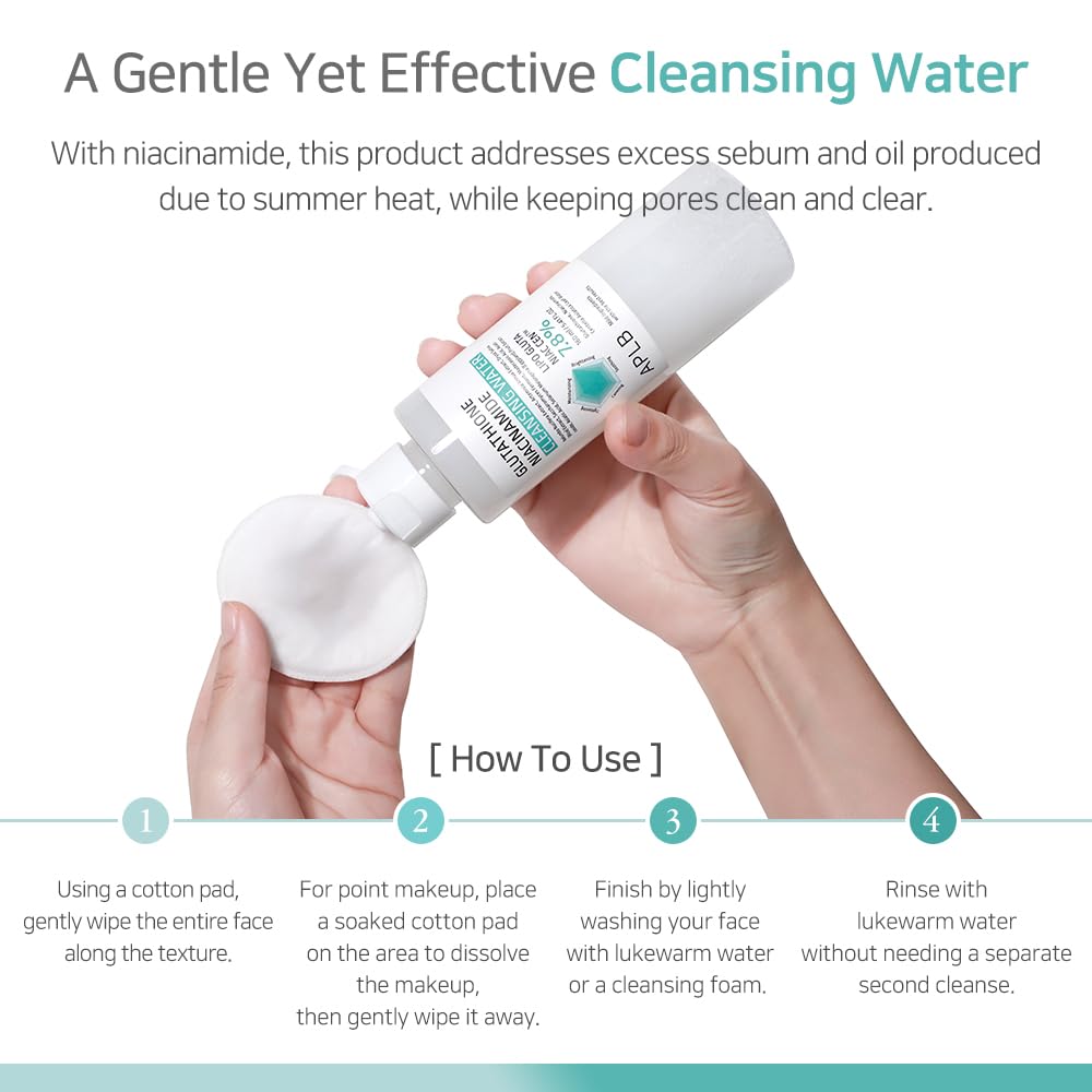 APLB Glutathione Niacinamide Cleansing Water | LIPO GLUTA NIAC CEN™ 7.8% 5.41 FL.OZ/Korean Skincare, Makeup remover for sensitive skin, Deep Hydration, Pore care