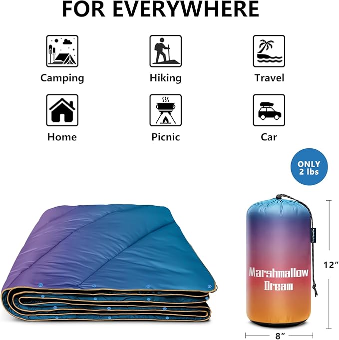 Camping Blanket, Puffy Blanket Lightweight Windproof Water Resistant for Outdoors,Hiking, Backpacking,Beach,Car,Picnic,Stadium
