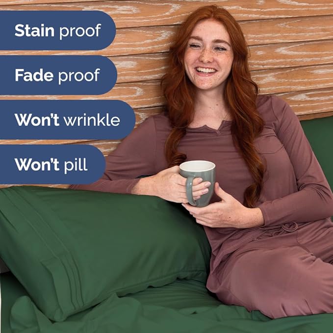 Bulk Case Pack of 16 Sheet Sets - (16) Complete Full Size Sheet Sets with Deep Pockets - Wholesale Bulk Bedding for Hotels, Spas & Airbnbs - Breathable, Cooling & Wrinkle Free - (Full, Emerald Green)