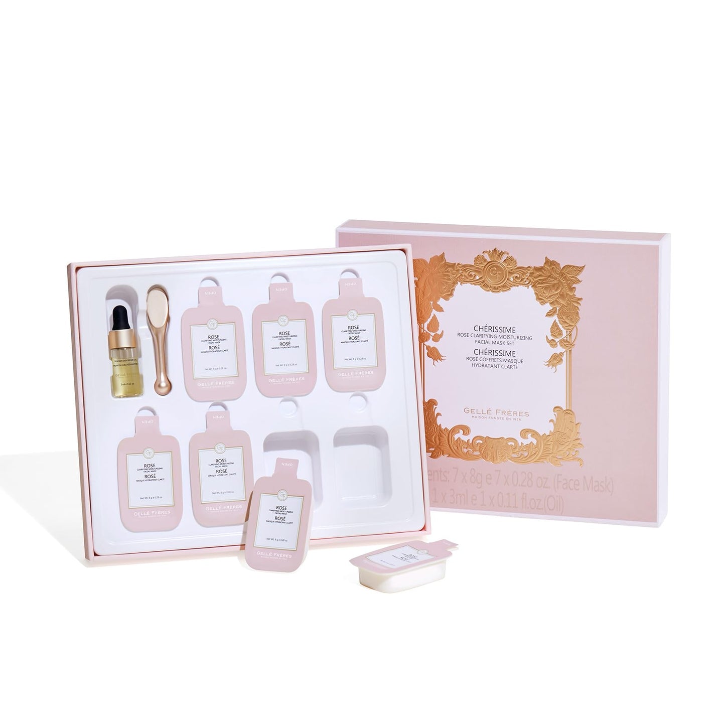 GELLE FRERES Rose Hydrating Soothing Facial Spa Masks, for Dry Skin, 7Packs, Repairing Calming Moisturizing Facials, for All Skin Types