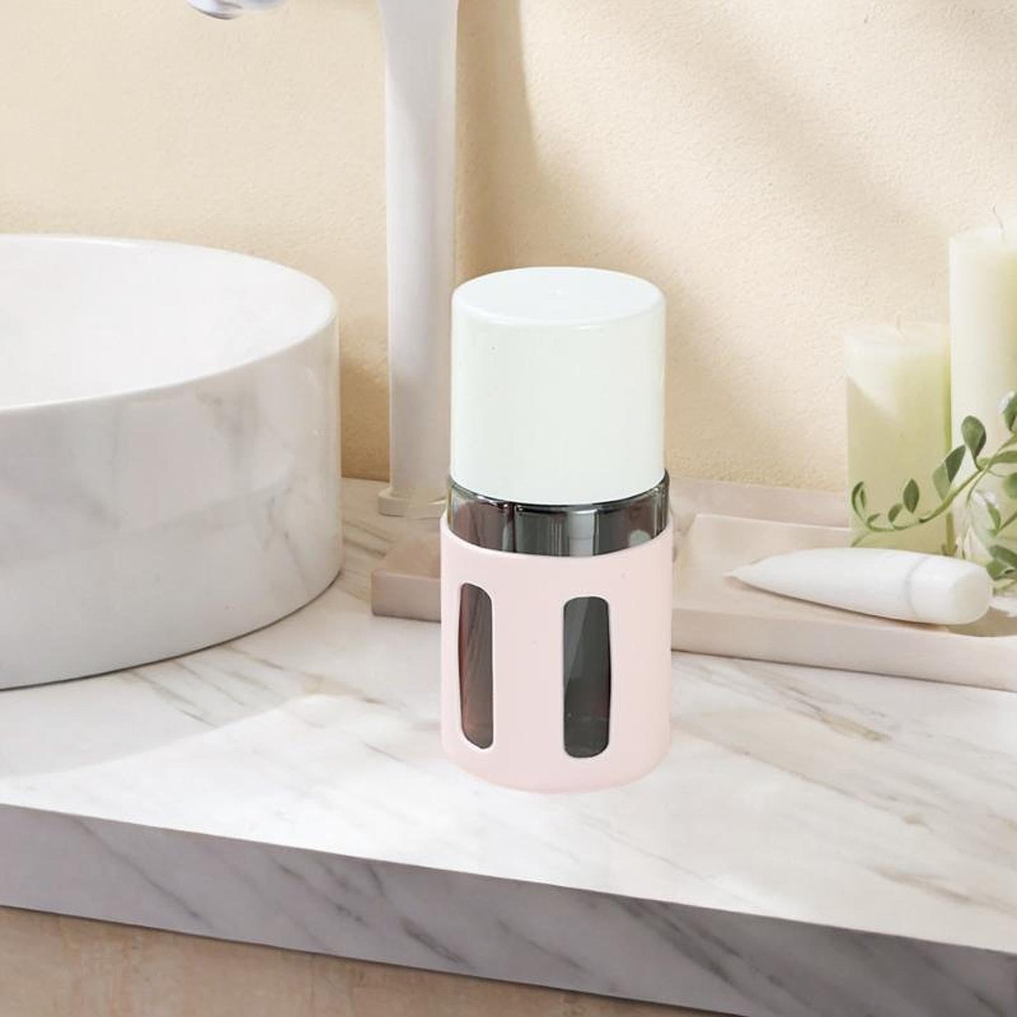 harayaa 4 in 1 Travel Bottles Mini Shampoo Dispenser Travel Accessories Reusable for Toiletries Travel Containers for Lotion Shampoo, Pink, Round