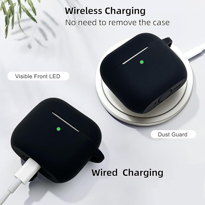 Airpods 4 Cases Silicone Protective Case for Airpod 4 with Bling Keychain for Apple AirPods 4th Generation Wireless Earbuds with Cleaner Kit (Black)