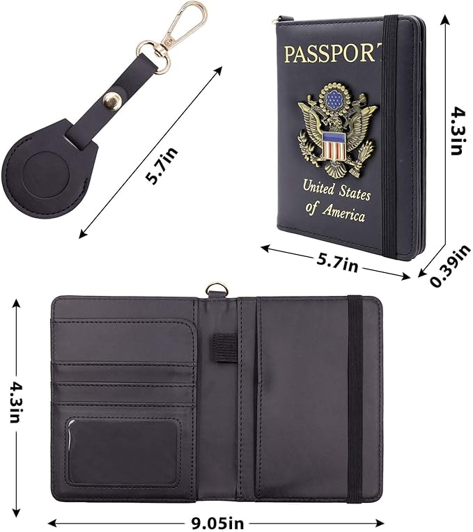 Cnycmy Passport Holder with Airtag,Passport-Wallet-Holder for Women, RFID Passport Holder with Slot Waterproof, PU Leather Travel Passport Case (black1)