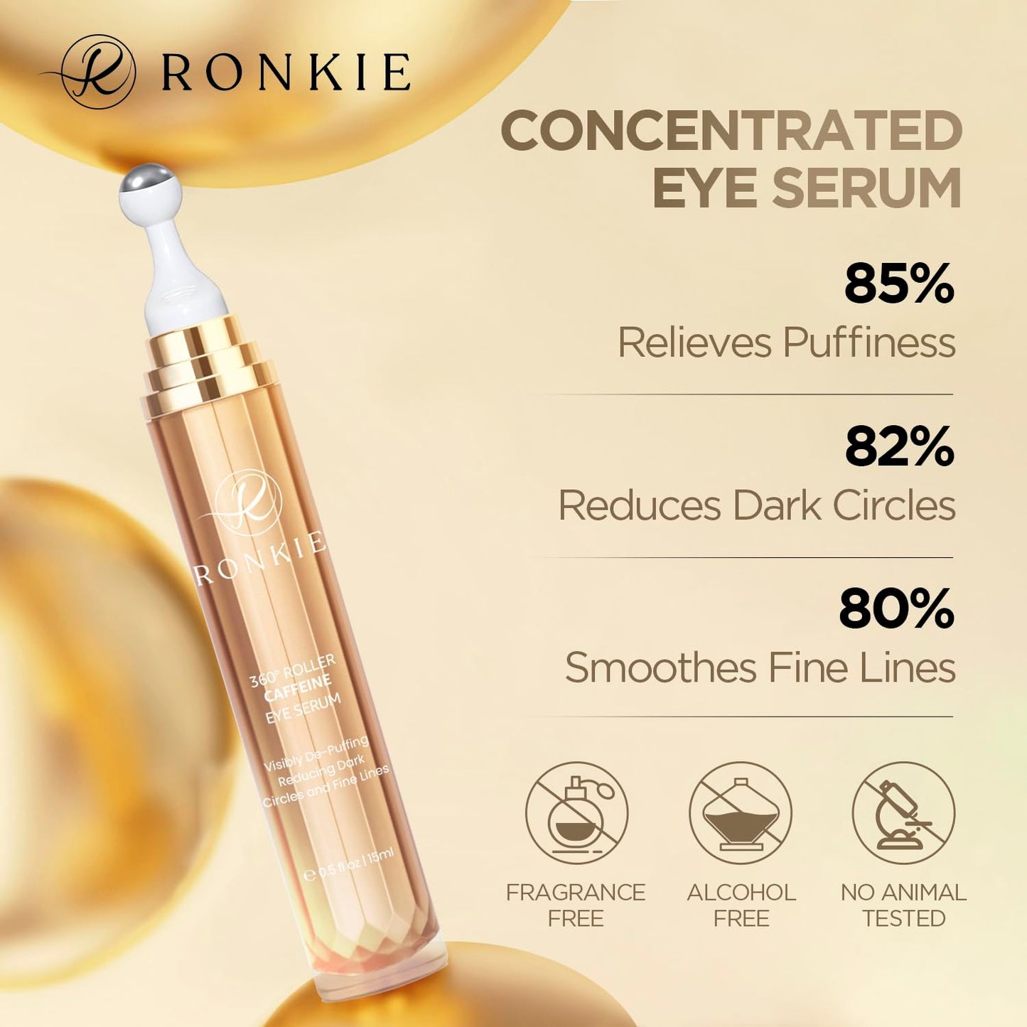 RONKIE Eye Cream for Dark Circles: Under Eye Cream with Caffeine Retinol - Reduces Under Eye Bags and Fine Lines Gold