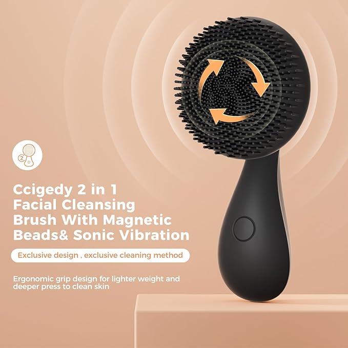 2 in 1 Facial Cleansing Brush, Rotating Magnetic Beads & Massage Cleaning Electric Face Scrubber, Waterproof and Rechargeable Exfoliating Face Scrubber Brush