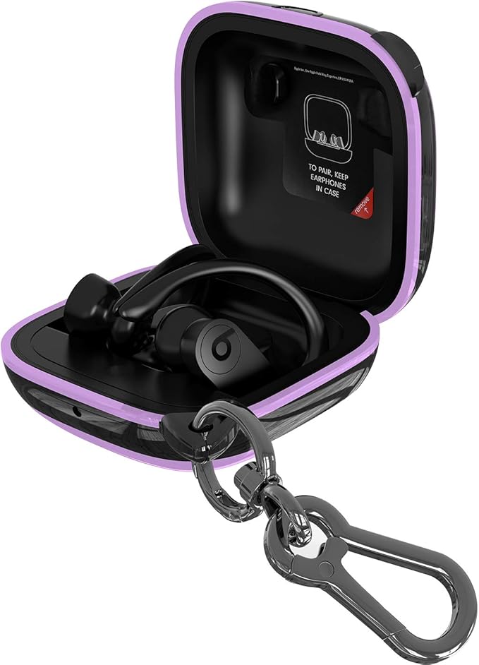 Compatible Powerbeats Pro Case Cover, Full Protective Shockproof Anti-Slip Silicone Case for Beats Powerbeats Pro 2019 (Black Edge+Light Purple)