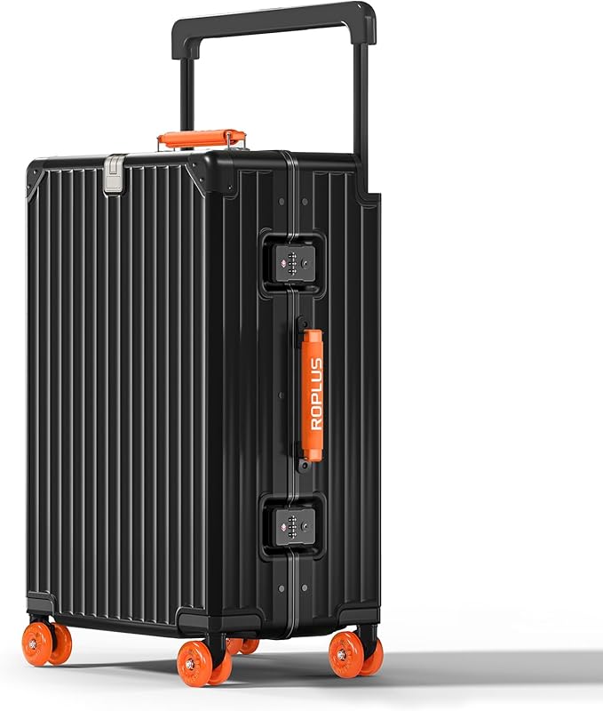 Aluminium Frame Checked-Luggage with Smooth Jelly Wheels, Hardside Zipperless Rolling Suitcase with TSA Lock (Black, 24-Inch)