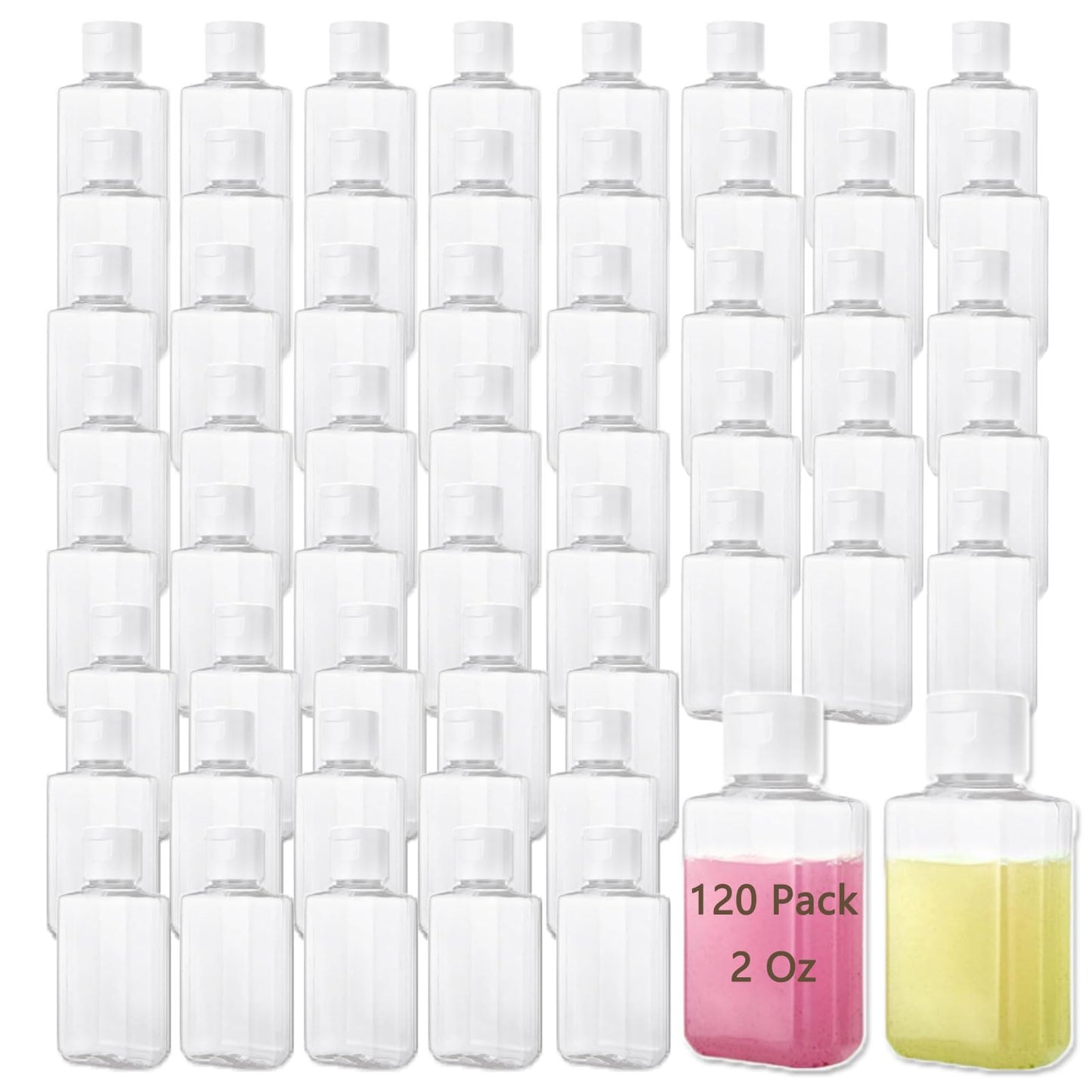 QTLCOHD 120 Pack 2 Oz Travel Bottles with Flip Caps, Plastic Empty Hand Sanitizer Bottles for Lotion, Portable Refillable Mini Hand Sanitizer Bottle Bulk Reusable Container for Shampoo Body Soap Toner