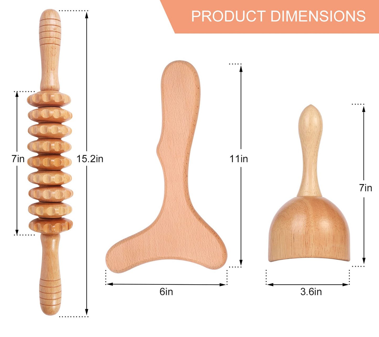 Komogir 3-in-1 Wood Therapy Massage Tools Lymphatic Drainage Massager Wooden Massager for Maderoterapia,Anti-Cellulite, Body Sculpting & Contouring
