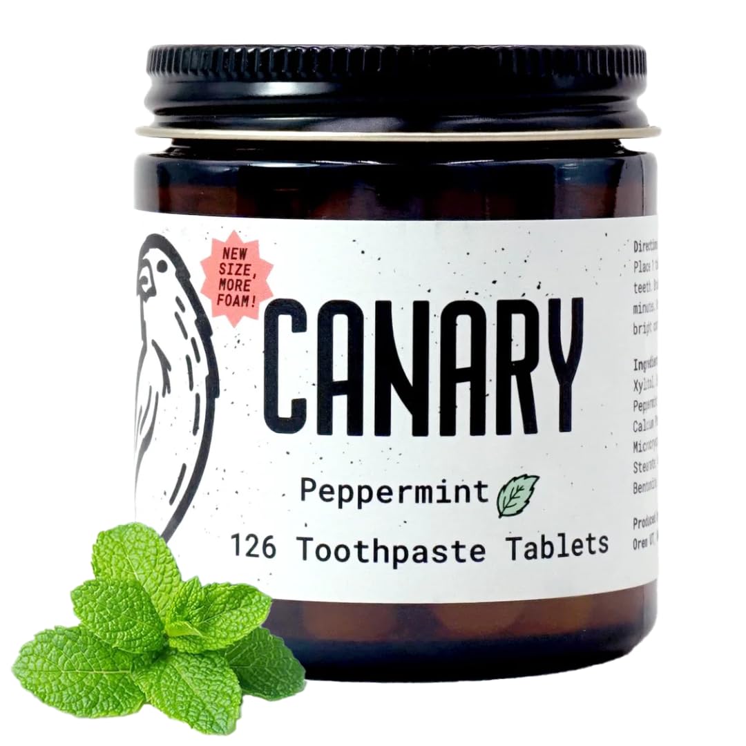 Canary Nano Hydroxyapatite Toothpaste Tablets Peppermint - Remineralizing, Fluoride Free, All Natural Tabs with Xylitol - Great for Travel, Plastic Free - 126 Count