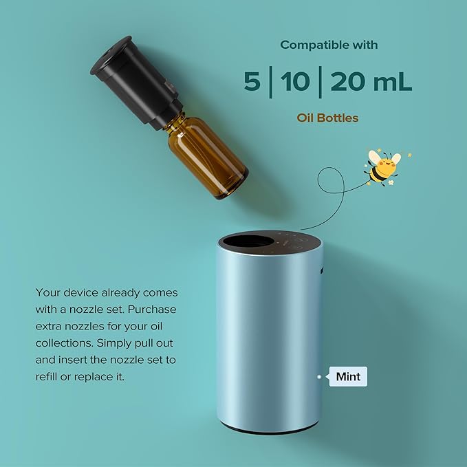 Waterless Essential Oil Diffuser Starter Kit with 30mL Hotel Scent Fragrance Oil Inspired by Ritz-C., Battery Operated Premium Portable Mini Scent Air Machine for Home Car Office, Gold ANX