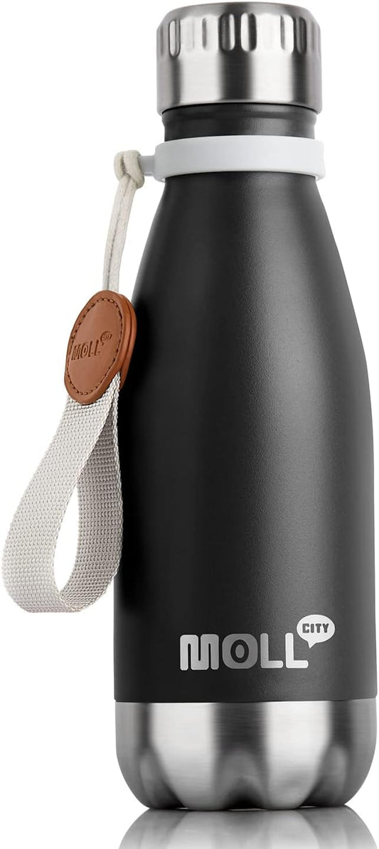 Kids Water Bottle 9 oz Stainless Steel Vacuum Insulated Metal Water Bottle for School Leak Proof Cola Shape Mini Water Bottle for Boys Girls(Black)