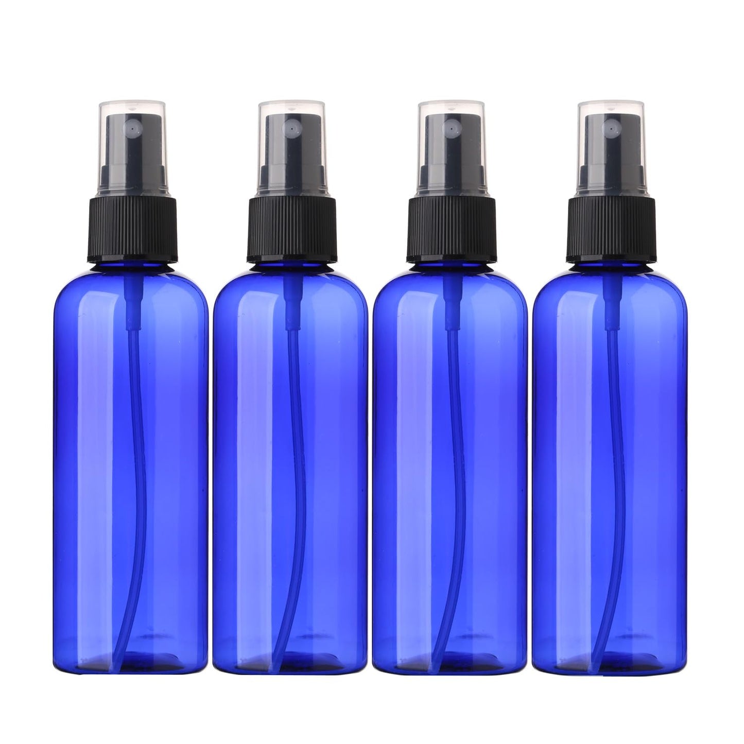SINIDE Empty Spray Bottles 100 ml/3.4 oz, Blue Plastic Fine Mist Mini Travel Bottle Set, Portable Refillable Makeup Sprayer Containers for Perfume, Liquids, Aromatherapy, Cleaning Solution (4 Pack)