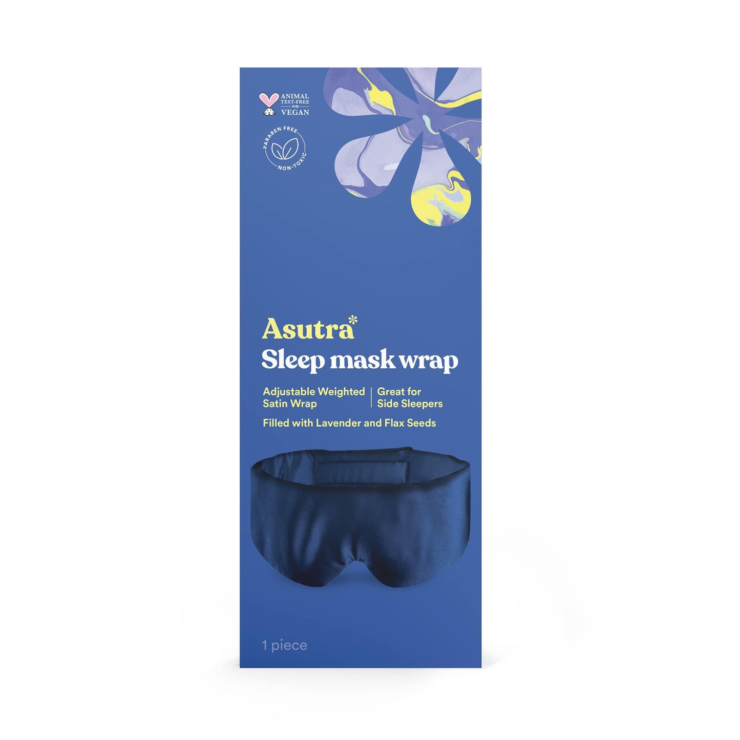 ASUTRA Eye Pillow Wrap for Sleep, Navy | Filled w/Lavender Buds & Flax Seeds, Weighted Eye Mask, Meditation & Light Blocking Blindfold, Covers Ears