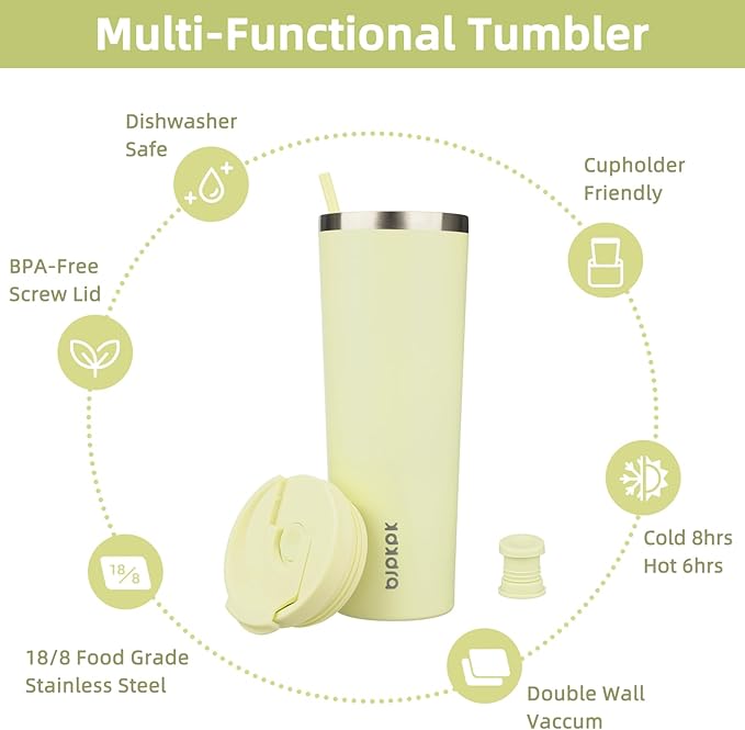 BJPKPK 30oz Insulated Tumbler With lid And Straw Stainless Steel Tumblers Travel Coffee Mug Reusable Thermal Cup,Macaron Green