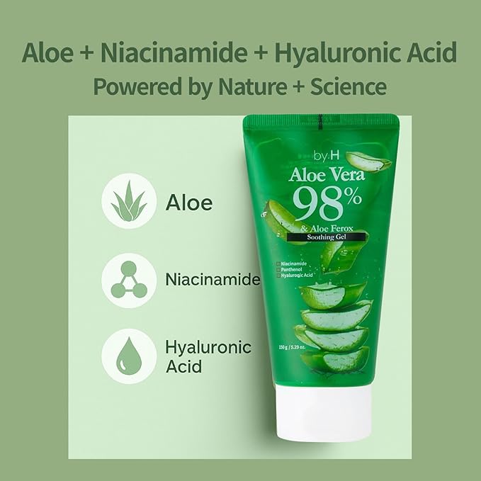 by.H Pure & Organic Aloe Vera Gel for Face - Natural Beauty Moisturizer for Facial Skin - Non-Greasy Primer & Soothing Formula [Made in Korea] (Tube 1Pack)