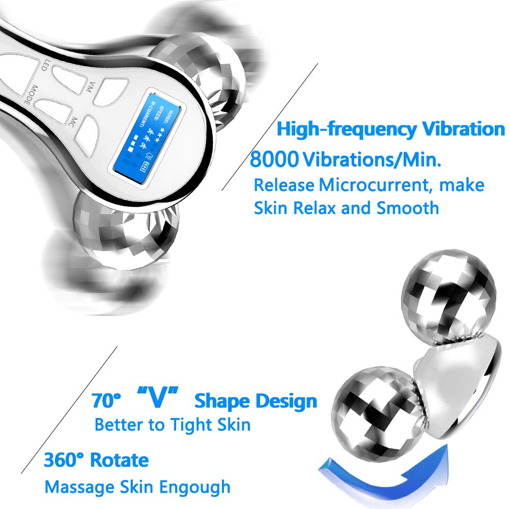 4D Microcurrent Face Massager Roller,Electric Rechargeable Face Lift Roller Arms Legs Massager for Anti Aging Wrinkles Facial Massage