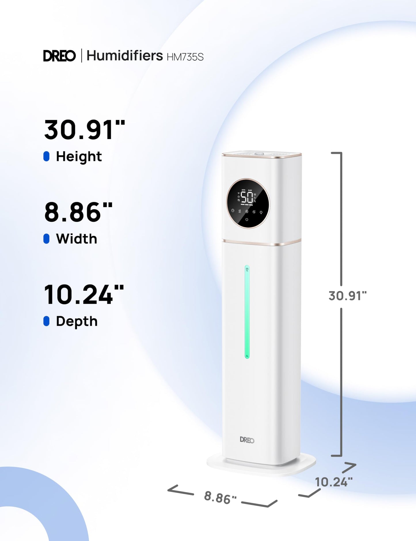Dreo HM735S 11L Smart Humidifier Large Room 700 ft², 100H Cool Mist Air Humidifiers for Bedroom, Top-Fill Self-Cleaning Tank, 26dB, Auto Mode, Aroma Box, RGB Light, Remote & APP Control, Baby, White