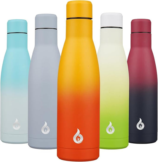 BJPKPK Insulated Water Bottle 17oz Stainless Steel Water Bottles Dishwasher Safe Reusable Metal Thermal Keep Cold and Hot,Sunset Orange