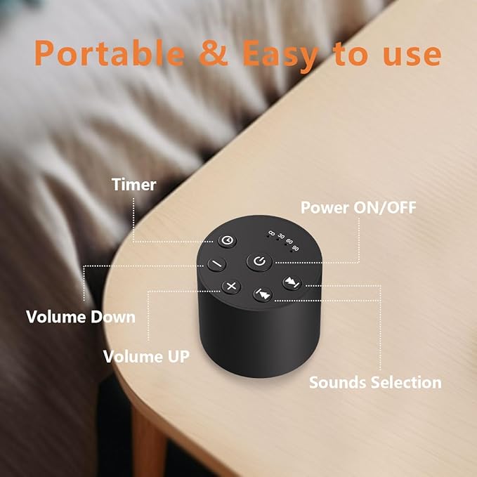 Color Noise Sleep White Noise Portable Sound Machines with 30 Soothing Sounds 32 Levels Volume Compact 4 Timer Options Auto-Off and Memory Function for Travel Home Everyone