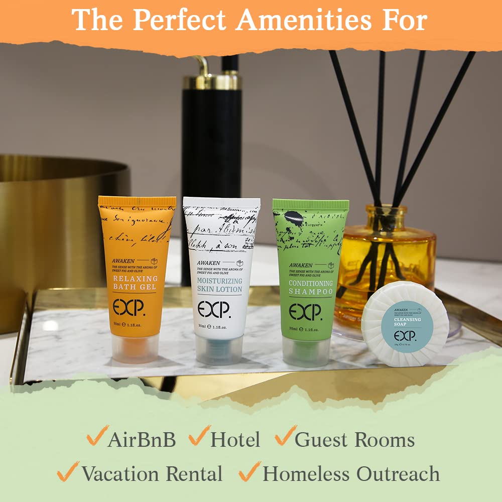 OPPEAL EXP Series| 200 PK 1 oz Hotel Size Amenities Bulk | 50 Sets Each Contains Shampoo & Conditioner 2 in 1, Body Wash, Body Lotion and Soap Bar | Ideal Size for Hotel/AirBnB/VRBO/Vacation Rental