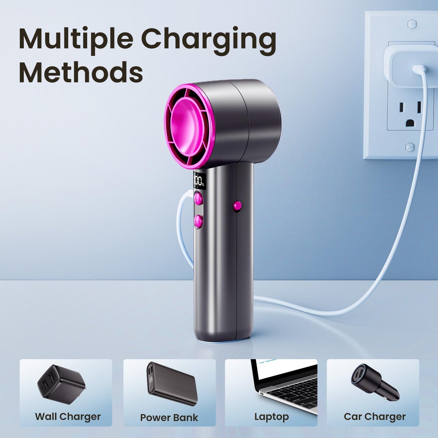 BURLAN Quickly Cooling Mini Fan [13-30 Working Hours], Portable, Rechargeable with USB, Pocket Hand Fan for Makeup, Travel, Camping, Outdoor (Black)