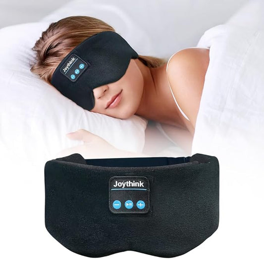 Joythink Sleep Mask Headphones Silk Wireless Bluetooth Headband Eye Mask for Side Sleepers Blackout for Airplane Travel Men Women Black