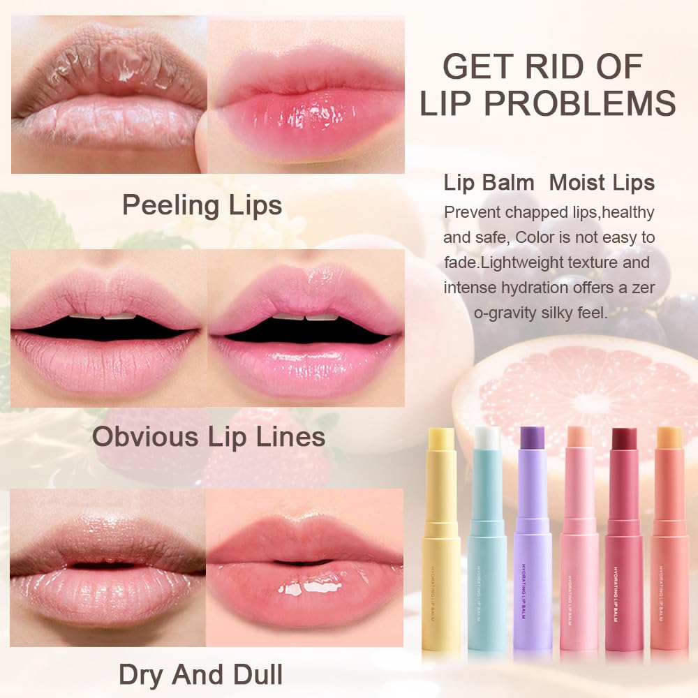 BINGBRUSH 6Pcs Lipstick - Hyaluronic Acid chapstick, Ultra Moisturizing & Repairing Lip Care for Dry, Chapped Lips,Long Lasting Hydration Lipstick, Vegan & Cruelty-Free (6 Tubes)